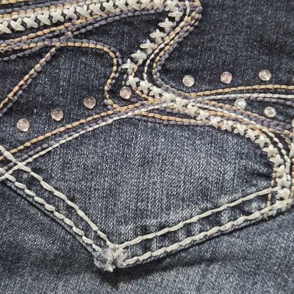 Maurices Bootcut Thick Stitch Embellished Jeans Sz 14 REG Y2K Distressed Bling - Picture 8 of 16